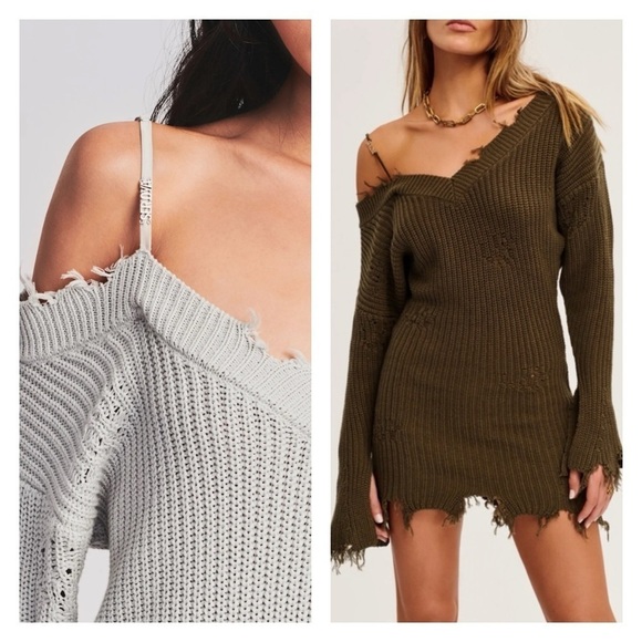 SER.O.YA x Revolve Maude Army Green Long Sleeve Bodycon Distressed sweater dress - Picture 5 of 10